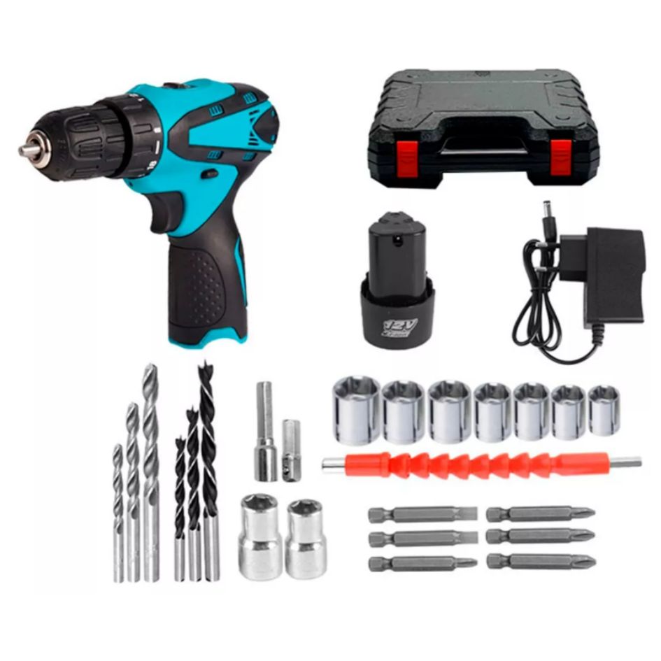 Taladro Inalámbrico Profesional 21V + 2 Baterías + Herramientas y Maletín de Regalo