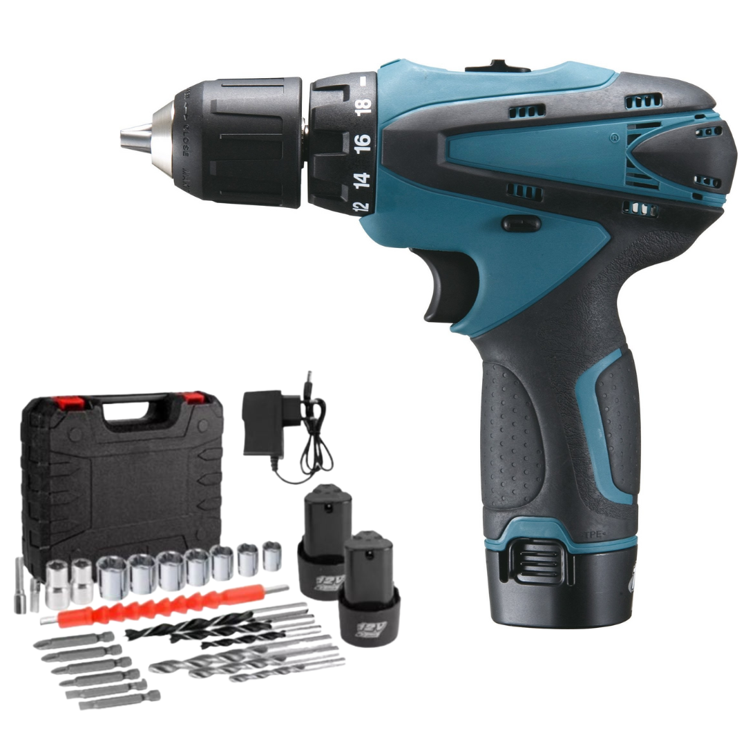 Taladro Inalámbrico Profesional 21V + 2 Baterías + Herramientas y Maletín de Regalo